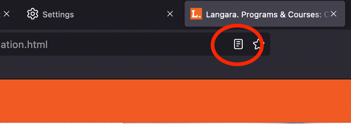 The Firefox address bar with the Reader View page icon circled.