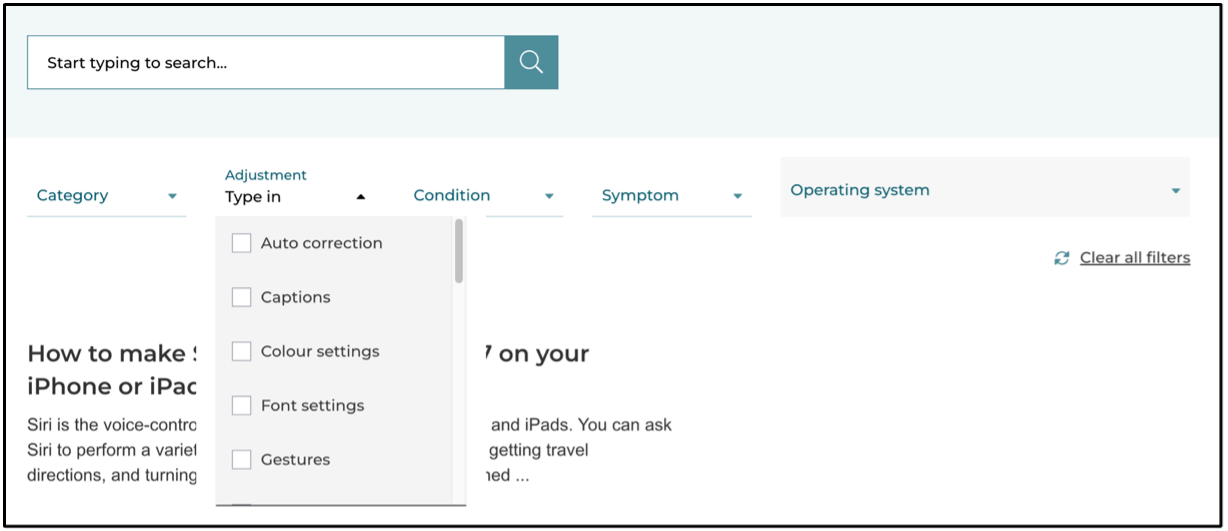 The Adjustment filter open with checkboxes including Auto correction, Captions, Colour settings, Font settings and Gestures.