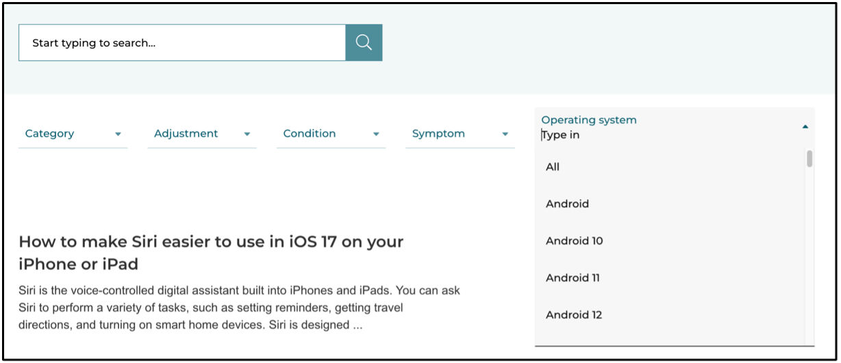 The Operating system filter open, listing All, Android, Android 10, Android 11 and Android 12.