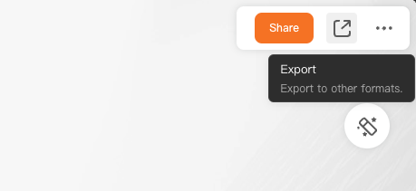 The Export button with its tooltip, Export to other formats.