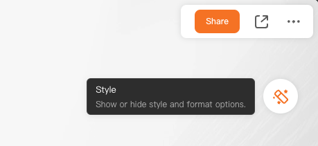 The Style button with its tooltip, Show or hide style and format options.
