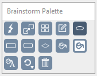 The Brainstorm Palette with buttons for Quick Takes, links, arrange, shapes, colours and delete.