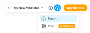 The map title menu open with Export and Print.