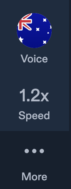 The Speechify reading menu with Voice, Speed (1.2x) and More buttons.