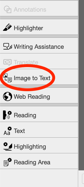 The TextAid sidebar with Image to Text circled.