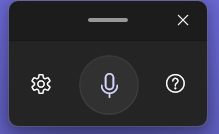 The Voice Typing window with settings, microphone and help buttons.