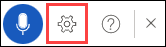 The Dictate toolbar with the settings button outlined.