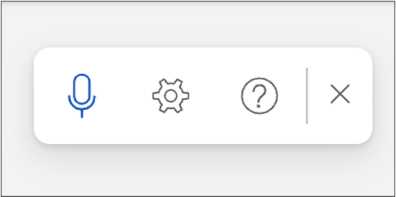 The Dictate toolbar with microphone, settings, help and close buttons.