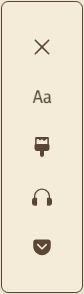 The Reader View toolbar with buttons for close, text and layout, theme, and read aloud