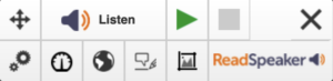 The TextAid toolbar with Listen, Play, Stop and Close buttons, and a second row of icons for settings, speed, language, writing assistance and Snapshot.
